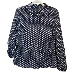 Talbots Womens Size 16 Navy Dog Print Button Up Cotton Long Sleeve Shirt